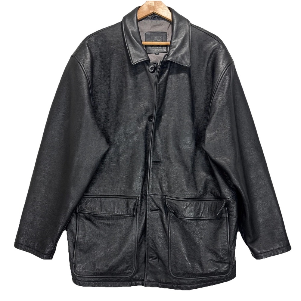 VTG Field Gear Genuine Leather Car Coat Mens M Black Pebbled Zip Button‎ Jacket